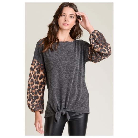 NEW Trendy Charcoal Grey/Leopard Tunic - Picture 2 of 7